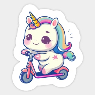 cute unicorn playing scooter Sticker